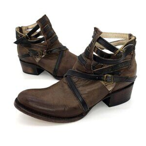 Freebird By Steven Stair Strappy Brown Ankle Leather Boots Women's 6M